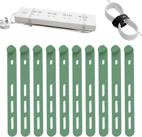 Vista 12 de Paquete de 10 bridas de silicona reutilizables, organizador de cables ajustables para auriculares, cargador de teléfono, cables de computadora