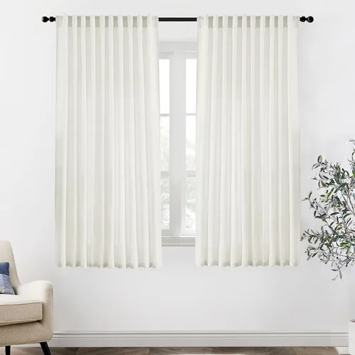 Vista 52 de XTMYI - Cortinas transparentes de 54 pulgadas de largo, juego de 2 paneles para baño, cortinas cortas de lino y algodón con semi privacidad