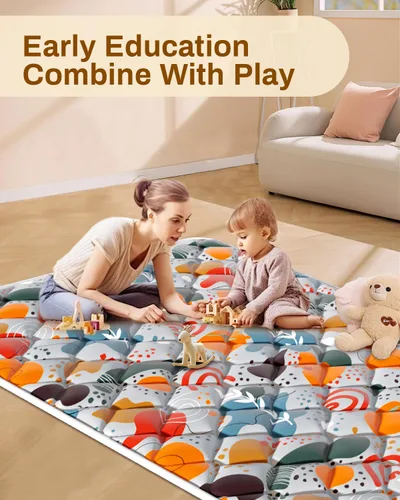 Vista 4 de Jaobeem Alfombrillas de juego para bebé, plegable, 74 x 50 pulgadas, color gris, acolchado grueso para bebés y niños pequeños, antideslizante