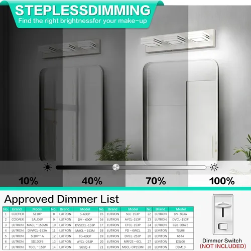 Vista 5 de SOLFART Lámparas LED para tocador de baño: 3 luces de níquel cepillado moderno acrílico para pared de baño sobre espejo de 20 pulgadas 5CCT Níquel