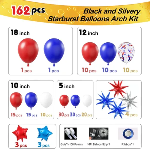 Vista 2 de Kit de arco de globos rojos, blancos y azules, guirnalda de globos del 4 de julio con globos de estrella azul, globos de fiesta reutilizables