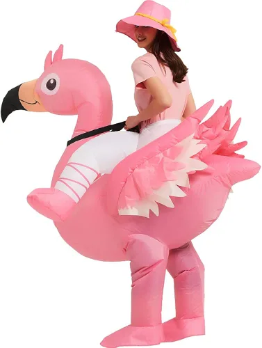 Vista 5 de One Casa Disfraz inflable de flamenco para montar en el aire de flamenco divertido vestido de fiesta de Halloween para adultos