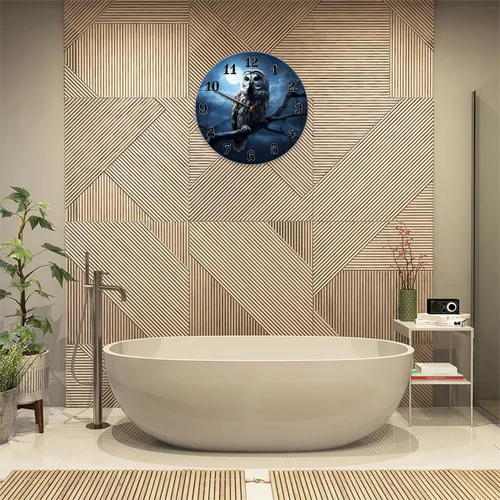 Vista 6 de AUUXVA Reloj de pared redondo acrílico con diseño de búho y luna de Halloween, pintura artística silenciosa sin tictac para niños, dormitorio, sala