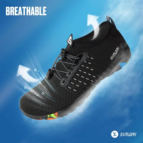 Vista 4 de Simari Zapatos de agua para mujer, hombre, natación, playa, piscina, deportes acuáticos, secado rápido, estilo descalzo, buceo, surf y caminar, negro