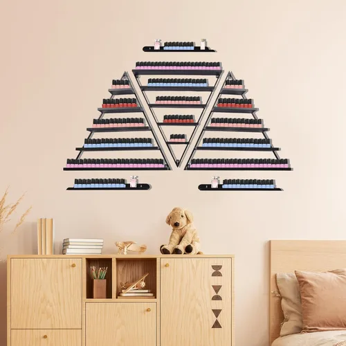 Vista 4 de Estante de almacenamiento de esmalte de uñas de metal para montar en pared, organizador de esmalte de uñas triangular de 5 niveles, soporte