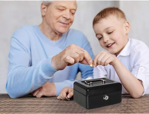 Vista 8 de Decaller - Caja de dinero con ranura para niños, caja de dinero pequeña con bandeja para dinero y cerradura de llave, 6 1/5 pulgadas x 5 pulgadas x