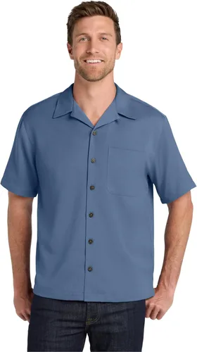 Vista 11 de Port Authority Camisa de campamento de manga corta con botones para hombre de fácil cuidado Negro