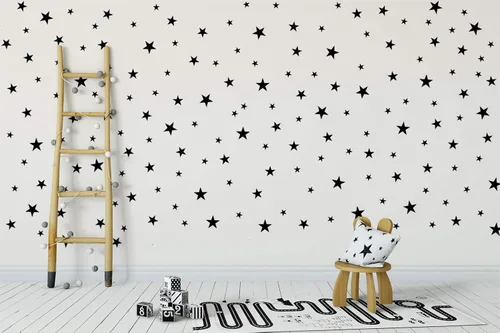 Vista 6 de Calcomanías de estrella negra para decoración de guardería, calcomanías removibles para despegar y pegar, calcomanías de vinilo para decoración