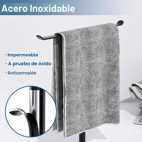 Vista 2 de Toallero en forma de T para toallas de mano para baño, con soporte para diademas y toalleros ligeros para baño, soporte negro para cocina