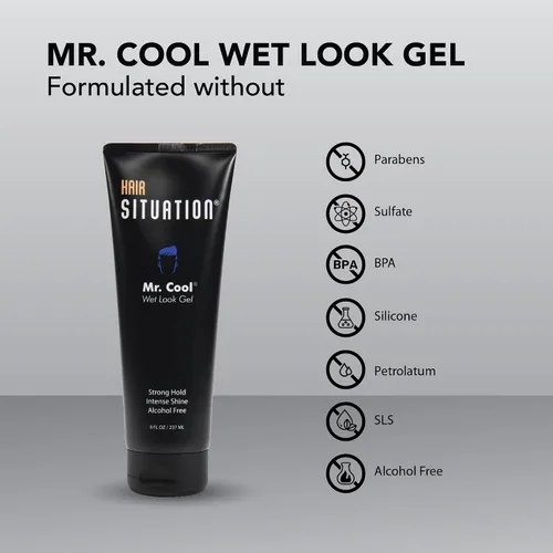 Vista 3 de Hair Situation Mr. Cool Wet Look Gel para el cabello, fijación fuerte, alto brillo y fórmula sin alcohol. Champú voluminizador Mr. Vibrant