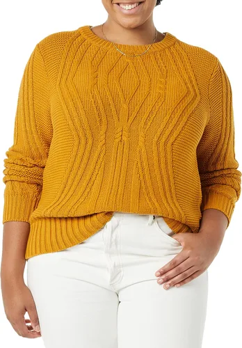 Vista 3 de Tienda Essentials Suéter trenzado 100% algodón con cuello redondo para mujer
