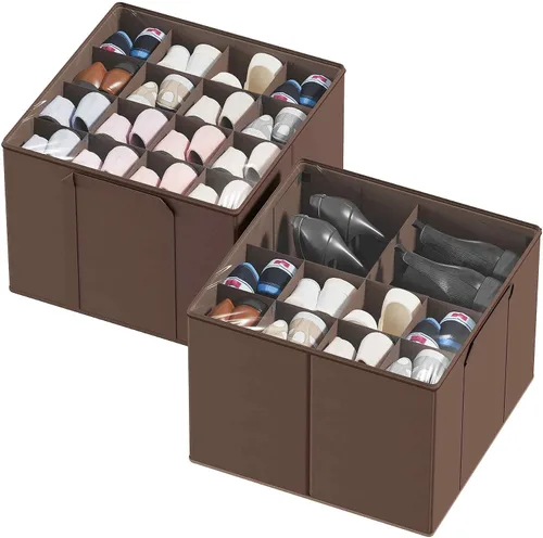Vista 12 de SpaceAid - Organizador de zapatos para armario, paquete de 2 contenedores plegables de almacenamiento para zapatos, cestas con separadores Beige