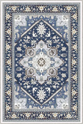Vista 367 de OPPODREAM Alfombras suaves, pequeñas y lavables con parte trasera antideslizante, alfombra de cachemira sintética de pelo bajo, 2 x 3 pies, azul