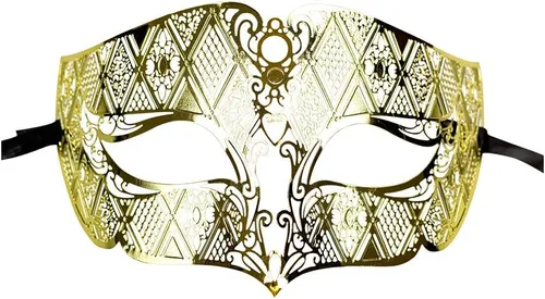 Vista 8 de Yacanna Máscara de mascarada para hombre, máscara veneciana cortada con láser para hombre