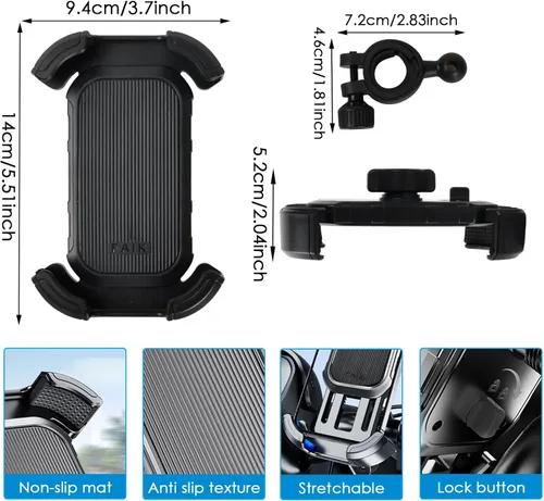 Vista 5 de Soporte universal para teléfono celular para bicicleta, soporte de silicona de rotación 360 para iPhone, Samsung, Huawei, compatible con teléfonos