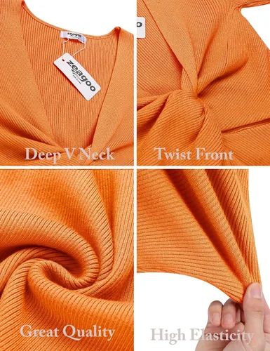 Vista 5 de Zeagoo Vestido tipo suéter ajustado con cuello en V profundo, manga larga, vestido de punto elástico