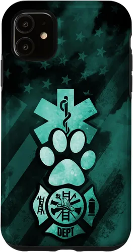 Vista 7 de Funda americana para iPhone 13 EMT EMS Firefighter Dog Paw Turquoise Fire Rescue