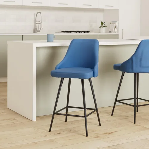 Vista 2 de BTEXPERT Juego de 4 sillas de bar tapizadas de alta calidad para comedor de 25 pulgadas con respaldo alto, paquete de 4 unidades, terciopelo azul