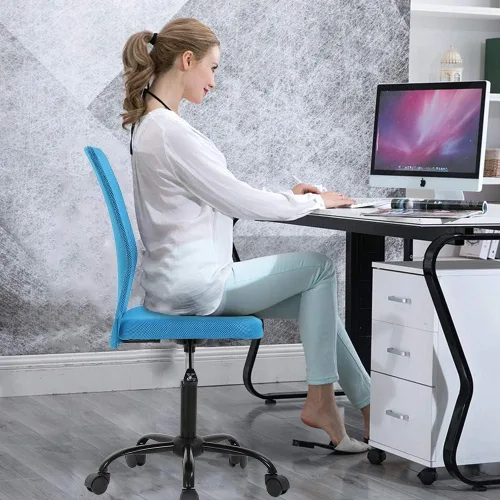 Vista 3 de Silla de oficina de malla simple, silla de oficina ergonómica sin brazos, silla de oficina en casa, silla de computadora ajustable, silla giratoria