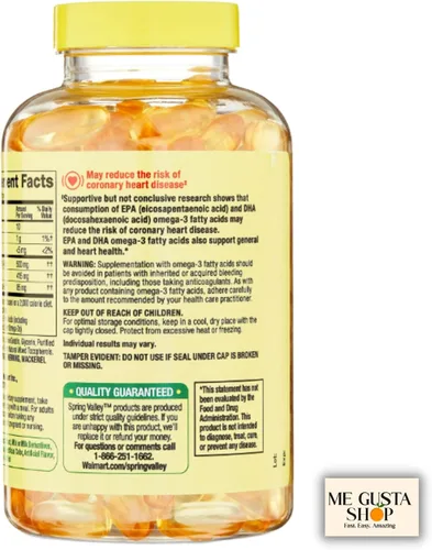 Vista 3 de Spring Valley Omega 3 500mg 180 cápsulas blandas de aceite de pescado Suplementos dietéticos + me Gusta Sticker
