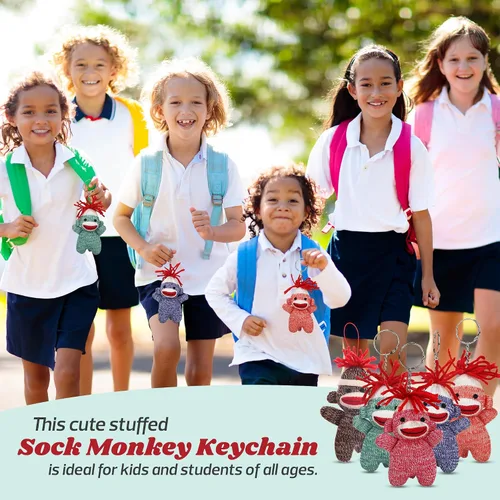 Vista 4 de Sock Monkey Llavero de 4 pulgadas – Color del peluche Sockiez – Lindo llavero accesorios Azul