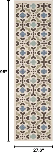 Vista 2 de SAFAVIEH Alfombra lavable al aire libre Veranda Collection – Alfombra de pasillo de 2 pies 3 x 8 pies, color crema y aguamarina, no desprende pelusa