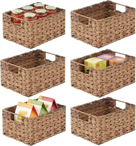Vista 12 de mDesign Cesta organizadora de almacenamiento de alimentos tejida para cocina, despensa, caja organizadora de contenedores para armarios, estantes