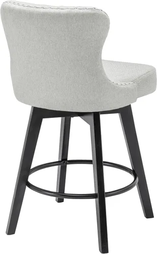 Vista 6 de Juego de 2 taburetes de bar giratorios de 360° con botón acolchonados, taburetes de bar tapizados de 26 pulgadas con patas de madera maciza