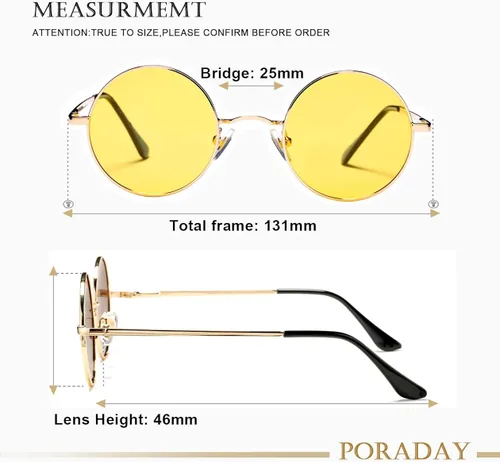Vista 9 de PORADAY Circle Lennon - Gafas de sol redondas polarizadas estilo hippie pequeño círculo