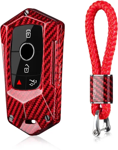 Vista 10 de T-carbon Protector de llavero de fibra de carbono real compatible con funda Negro-rojo