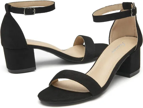 Vista 5 de Sandalias de tacón bajo para mujer, sandalias de tacón bajo con correa de tobillo y puntera abierta, sandalias de vestir para fiesta y boda