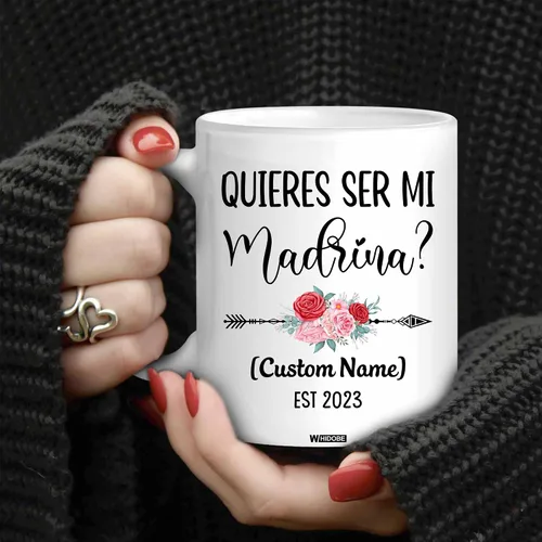 Vista 3 de WHIDOBE Personalizado Quieres Ser Mi Madrina, Padrino De Bautizo, Bautizo Recuerdos Juego De 2 Tazas 2023, Propuesta de Padrinos de Dios, Quieren