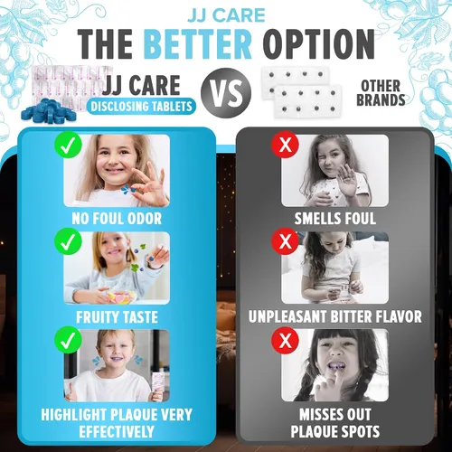 Vista 7 de JJ Care Tabletas reveladoras para dientes, 102 unidades, tabletas de revelación de placas envueltas individualmente para niños que cepillan