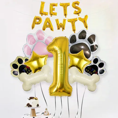 Vista 5 de Globos de 1er perro, 18 unidades, globos de pata de perro, decoración de cumpleaños, baby shower, globos dorados de números de 40 pulgadas, globos