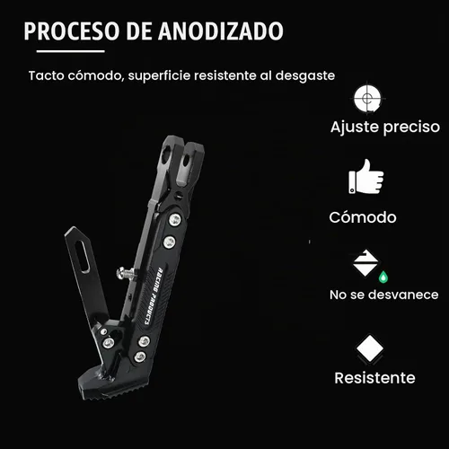 Vista 4 de Soporte de patas de motocicleta universal ajustable modificado CNC de aleación de aluminio, soporte de trípode ajustable, soporte lateral para Negro
