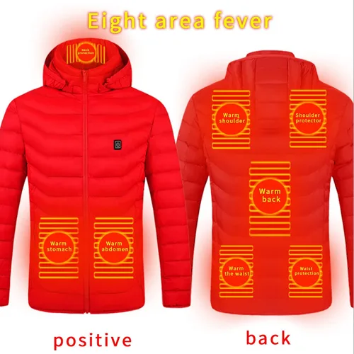 Vista 6 de Chaqueta térmica para mujeres y hombres, chaqueta de invierno cálida a prueba de viento, chaqueta gruesa de plumón mejorada recargable por USB
