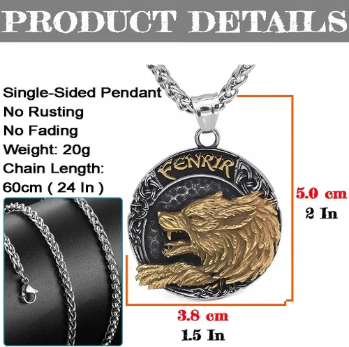 Vista 2 de PBTMCD Collar con colgante de acero de titanio con símbolos vikingos, regalos vikingos vintage únicos para hombres, mitología nórdica, amuleto