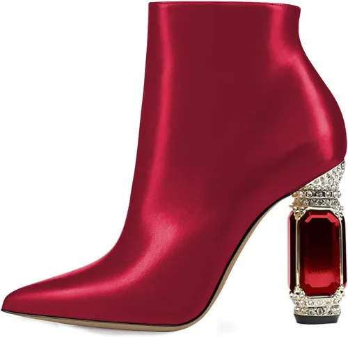 Vista 67 de FSJ Botas de tacón alto con punta puntiaguda para mujer, con tacón alto, con cremallera lateral brillante, estilo casual, para uso diario, zapatos