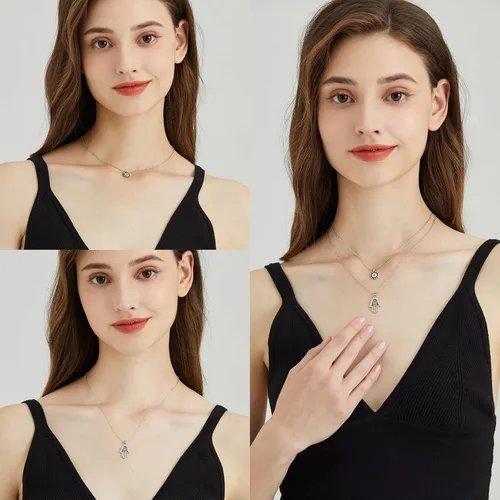 Vista 20 de Collar contra el mal de ojo para mujer, chapado en oro de 18 quilates, collar con capas de mal de ojo, hecho a mano, collar de protección ajustable