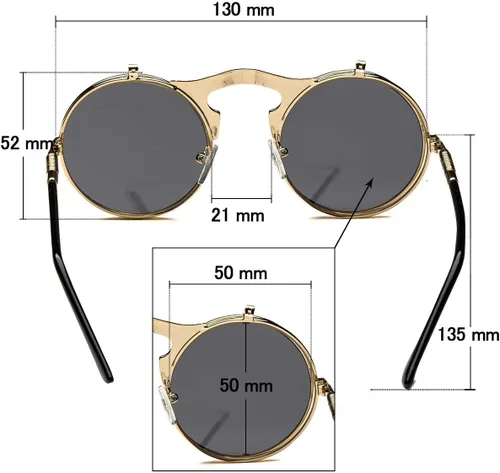Vista 5 de Dollger Gafas de sol redondas para hombres y mujeres, estilo retro steampunk de los años 90