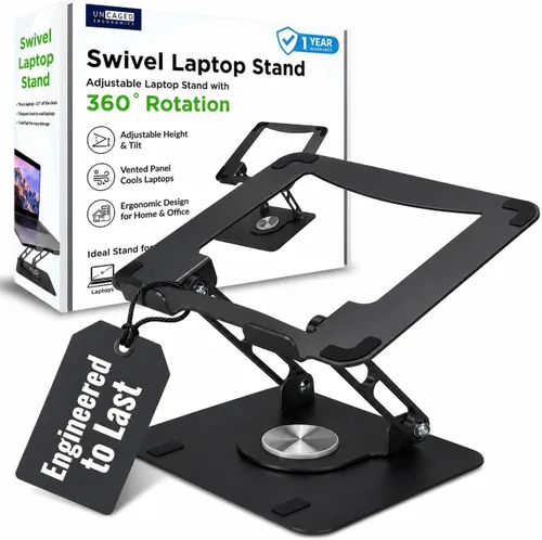 Vista 10 de Uncaged Ergonomics Soporte giratorio para computadora portátil, soporte ajustable para iPad para escritorio con rotación de 360°, soporte portátil