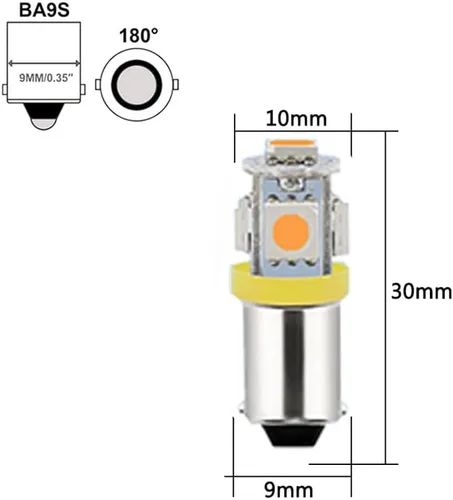 Vista 4 de Juego de 12 bombillas LED anaranjadas BA9 BA9S 53 57 1895 64111 para placa de matrícula, puerta lateral, luces de cortesía interiores, cúpula, mapa