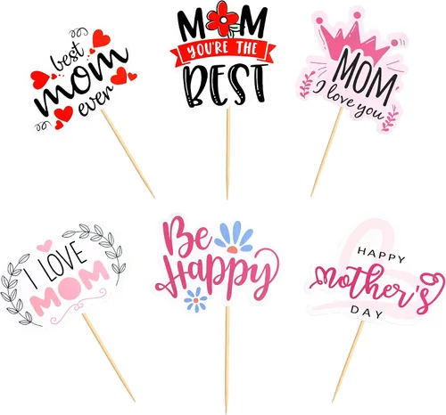 Vista 12 de Ercaido - Paquete de 48 adornos para cupcakes para el Día de la Madre con purpurina de oro rosa con purpurina para el Día de la Madre para la mejor