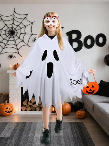 Vista 3 de Disfraz de fantasma de 3 piezas para niños, capa blanca