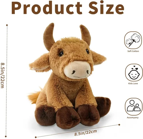 Vista 2 de Juguetes de peluche de toro, 8.5 pulgadas, suave y tierno juguete de animales de peluche de toro, lindos y realistas, regalos para niños y niñas