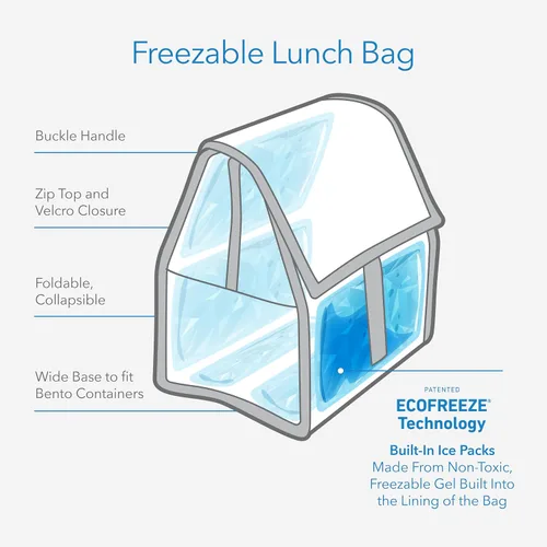 Vista 2 de PackIt® Bolsa de almuerzo congelable, almendra, fabricada con tecnología ECOFREEZE®, plegable, reutilizable, cierre de cremallera y pliegue con asa