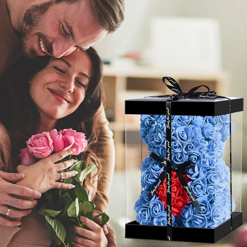 Vista 4 de Double Couple Regalo para mamá y mujer, bonito oso de rosas, adorable oso artificial, el mejor regalo para el día de San Valentín, día de la madre