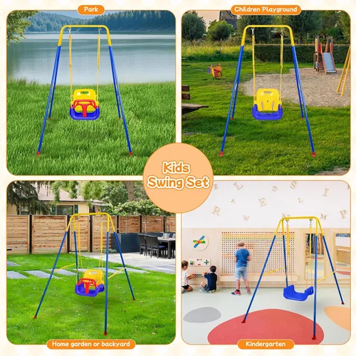Vista 8 de Columpio 3 en 1 para niños pequeños, columpio plegable para interiores y exteriores para bebé, columpios multifuncionales para niños de 6 meses
