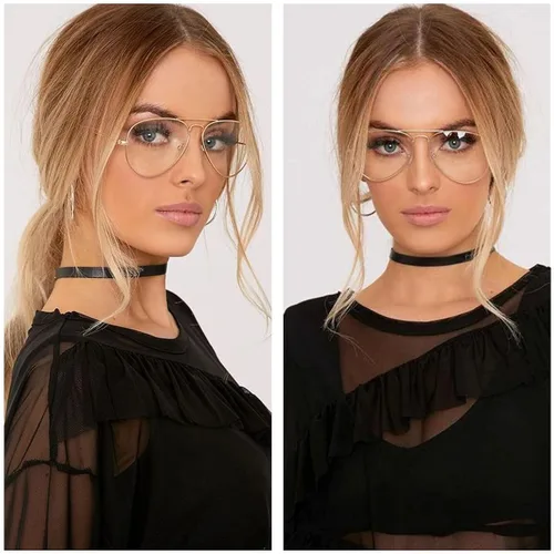 Vista 3 de Gafas de lente transparente de aviador para mujeres y hombres sin receta marco de metal lente de bloqueo de luz azul
