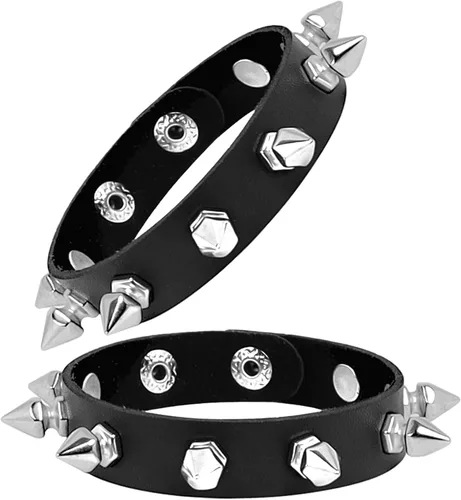 Vista 11 de Manfnee Pulsera de cuero punk, pulsera trenzada con remaches para hombres y mujeres, ajustable
